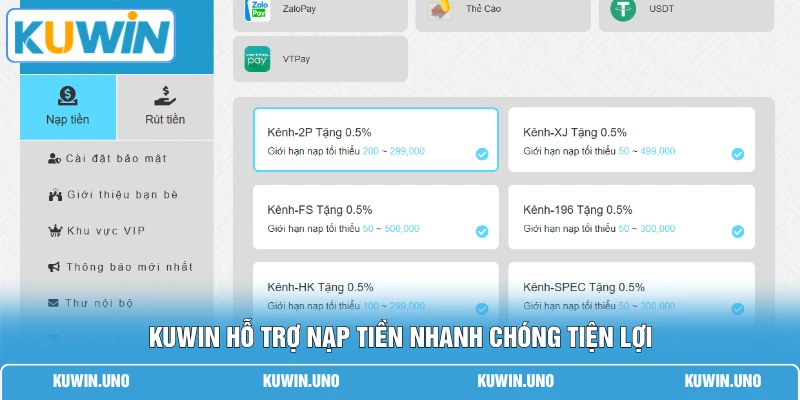 Home 18 KUWIN hỗ trợ nạp tiền nhanh chóng tiện lợi